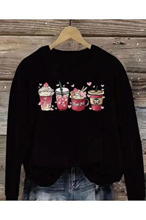 Baskılıı Bisiklet Yaka İçi Polarlı Sweatshirt