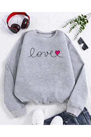 Love Yazı Detaylı Bisiklet Yaka İçi Polarlı Sweatshirt