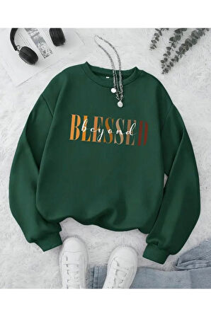 Blessed Baskılıı Bisiklet Yaka İçi Polarlı Sweatshirt