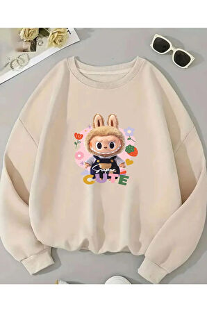 Baskılıı Bisiklet Yaka İçi Polarlı Sweatshirt