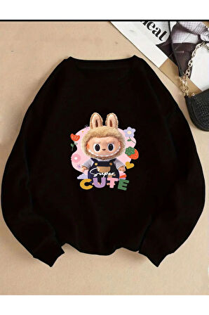 Baskılıı Bisiklet Yaka İçi Polarlı Sweatshirt