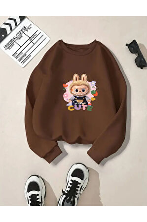 Baskılıı Bisiklet Yaka İçi Polarlı Sweatshirt