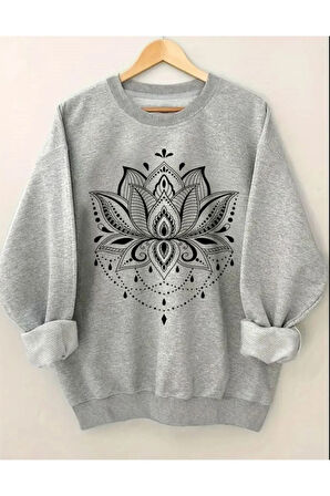 Baskılıı Bisiklet Yaka İçi Polarlı Sweatshirt