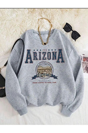 Baskılıı Bisiklet Yaka İçi Polarlı Sweatshirt