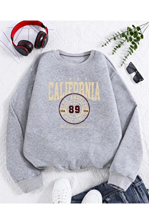 Baskılıı Bisiklet Yaka İçi Polarlı Sweatshirt