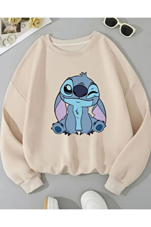 Baskılı Bisiklet Yaka İçi Polarlı Sweatshirt