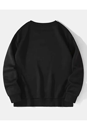 Göğüs Kalp Baskılı Bisiklet Yaka İçi Polarlı Sweatshirt