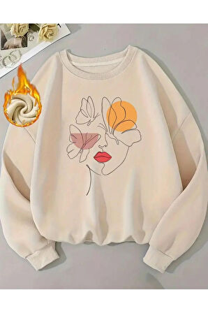 Baskılı Bisiklet Yaka İçi Polarlı Sweatshirt