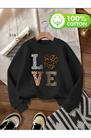 Love Desen Detaylı Bisiklet Yaka İçi Polarlı Sweatshirt