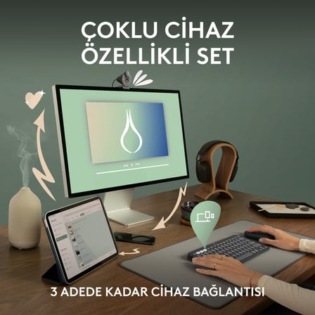 Logitech 920-012245 Grafit Pebble 2 Combo Çoklu Sessiz Kablosuz Türkçe Q Klavye Mouse Seti