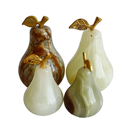 Oniks Doğal Taş Armut Biblo Seti | 2,3" ve 1,5" Boyutlarda 4’lü Dekoratif Biblo | El Yapımı, Özgün, Lüks Masa ve Ev Dekoru