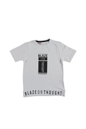 Blaze Baskılı Taşlı Kız Çocuk Tişört Beyaz