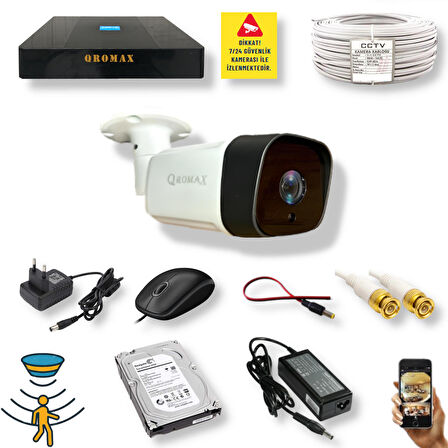 1 Kameralı Set - Hareket Algılayan Gece Görüşlü 36 IR Led 5MP Sony Lensli 1080P Full HD Metal Kasa Güvenlik Kamerası Seti 5236
