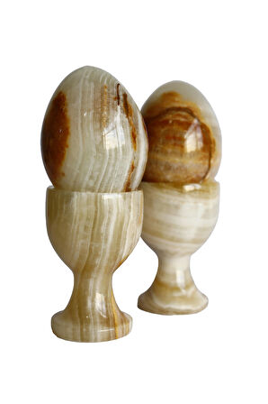 Bal Oniks Doğal Taş Yumurta ve Kadeh Seti – El Yapımı, Dekoratif Feng Shui Biblo, Şık Masa ve Ofis Süsü