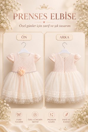 Kız Bebek Tül Etekli Saç Bantlı Abiye Elbise 2017