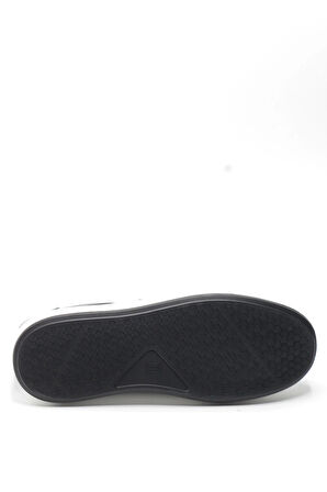 Siyah Hakiki Açma Deri Beyaz Tabanlı Erkek Sneaker Ayakkabı