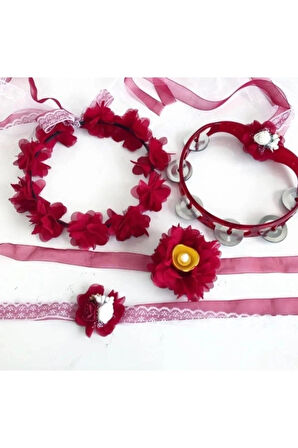 Lüx Kına Seti Tef Gelin Tacı Nedime Bilekliği Elgülü Seti