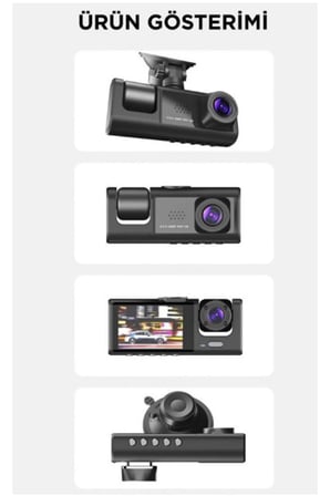 Evimdeyokyok 3 Kameralı Araç İçi Kamera 1080p Full HD LCD Ekran Gece Görüşlü G-Sensör Geri Görüş