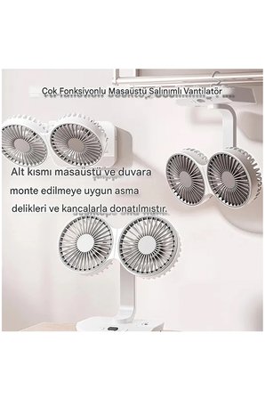 Masaüstü Dijital Ekranlı Çift Fanlı Led Işıklı Soğutucu Fan Ev Ofis Şarjlı Vantilatör