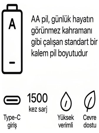 Type-c Şarjlı 2800mwh 1.5v Şarj Edilebilir 2’li Aa5 Kalın Pil - Lityum Iyon Batarya