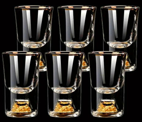 6 Adet 0,5oz/15ml Premium Kristal Shot Bardakları Altın Folyo Detaylı Zarif Likör ve Kokteyl Shot Bardakları