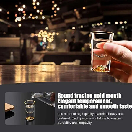 6 Adet 0,5oz/15ml Premium Kristal Shot Bardakları Altın Folyo Detaylı Zarif Likör ve Kokteyl Shot Bardakları