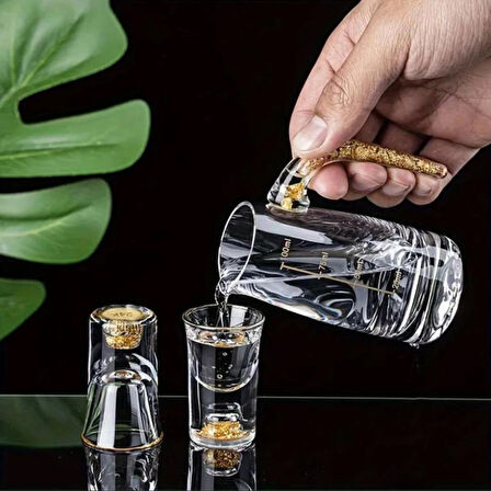 6 Adet 0,5oz/15ml Premium Kristal Shot Bardakları Altın Folyo Detaylı Zarif Likör ve Kokteyl Shot Bardakları