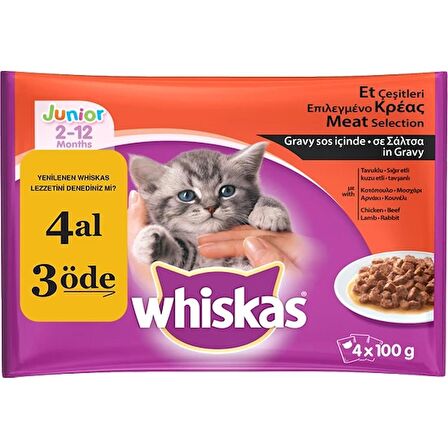 Whiskas Et Çeşit 4'lü Yavru Kedi 4 x 100 g 13 Paket