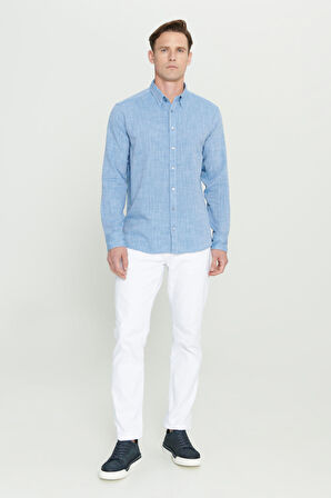 Comfort Fit Rahat Kesim %100 Pamuk Gizli Düğme Yaka Desenli Gömlek