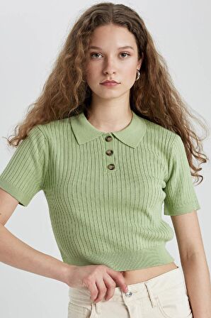 DeFacto Slim Fit Dar Kesim Polo Yaka Kısa Kollu Triko Tişört N9752AZ24SPGN744