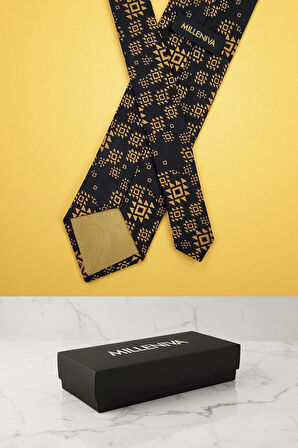 Motif Desen Altın Kravat & Mendil