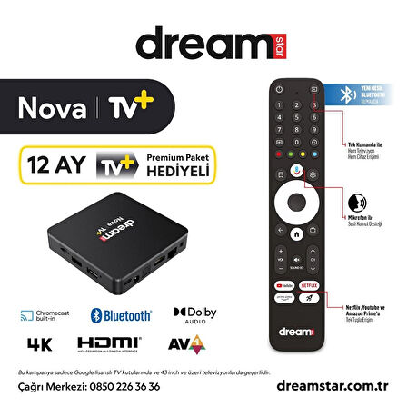 Dreamstar Nova | TV+ (12 Ay Premium Üyelik Hediyeli) 4K Lisansli Android Media player