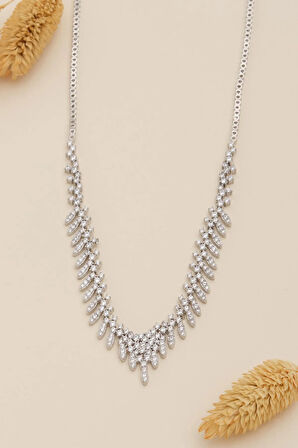 Kadın Gümüş Kolye - Nigar Zirkon Taşlı Yaprak Model Kadın Kolye