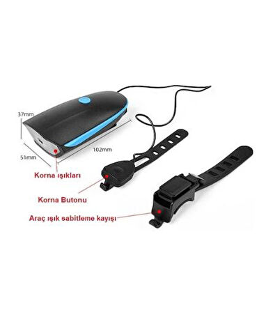 Bike Sky  Xml-T6 LED 1200 Mah Su Geçirmez Far Kornalı Bisiklet Feneri
