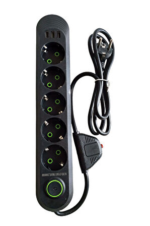 Termal Akım Korumalı 3000watt 5li Priz 3 USB li Yüksek Kalite