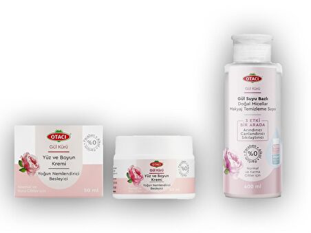 Otacı gül Kürü Gül Suyu Bazlı Doğal Micellar Makyaj Temizleme Suyu + Gül Kürü Yüz ve Boyun Kremi