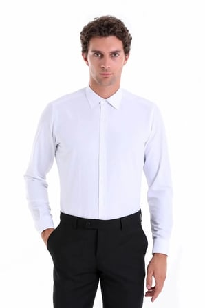 Slimfit Dar Kesim Düz Takım Elbise Gömleği