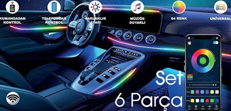 Araç Içi usbli 6 Parça  Atmosfer Ambiyans Led Rgb Ip Neon Telefon+ Wifi+Kumanda Kontrollü