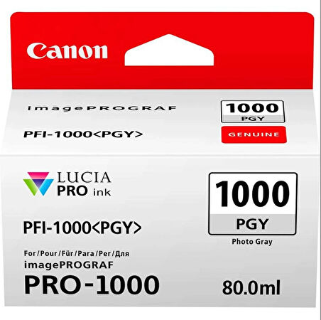 Feyza Bilişim Canon PFI-1000 PGY (Photo Gray) Fotoğraf Gri A2 Yazıcı Orijinal Mürekkep Kartuş 80 ml. (0553C001)								