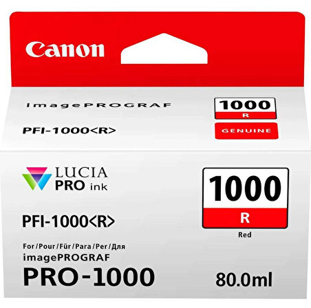 Feyza Bilişim Canon PFI-1000 R (Red) Kırmızı A2 Yazıcı Orijinal Mürekkep Kartuş 80 ml. (0554C001)								