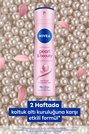 Nivea Kadın Sprey Deodorant Pearl&Beauty 150ml, 48 Saat Anti-perspirant Koruma, X3 Adet