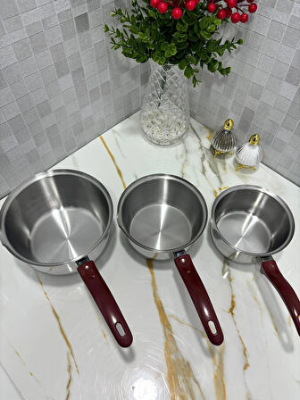 SOFRA STİL 3'lü Çelik Kaçerola Sütlük Sosluk 18-16-14 CM