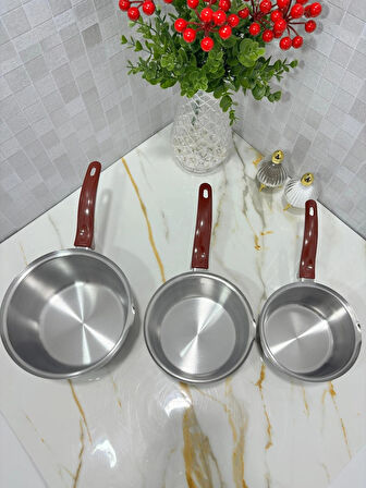 SOFRA STİL 3'lü Çelik Kaçerola Sütlük Sosluk 18-16-14 CM