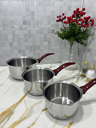 SOFRA STİL 3'lü Çelik Kaçerola Sütlük Sosluk 18-16-14 CM