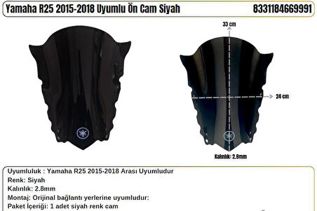 Yamaha R25 Siyah (2015-18) Siperlik Camı