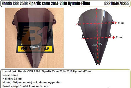 Honda CBR 250R Füme (2014-18) Siperlik Camı