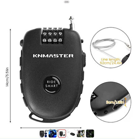 Knmaster Motosiklet Kaskı Kilidi + Knmaster Karbon Çanta Hediyeli Esnek Kablo ve Üst Düzey Koruma