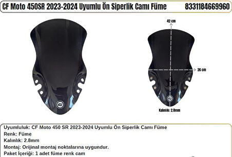 CF Moto 450SR FÜME (2023-24) Siperlik Camı
