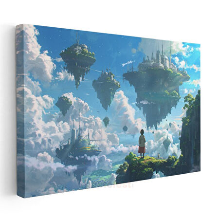 Yüzen Adalar - Mavi Gökyüzü Anime Kanvas Tablo