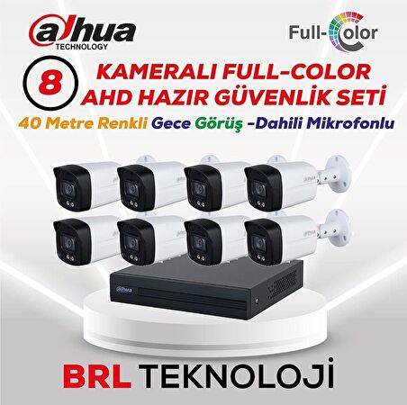 Dahua 8 Kameralı 40 Metre Renkli Gece Görüşlü Fullhd Dahili Mikrofonlu Kamera Seti